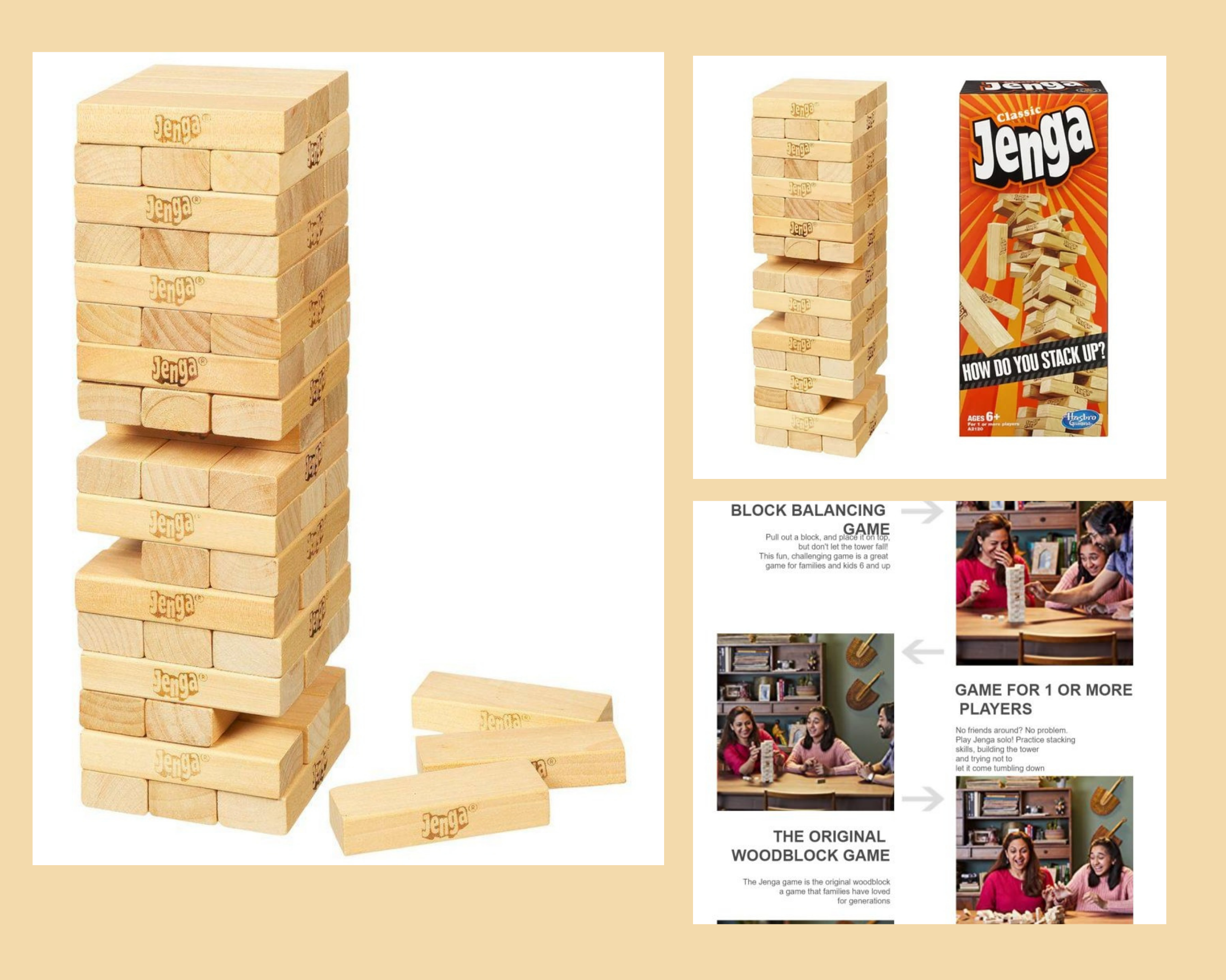 Classic Jenga Wooden Stacking Tower Board Game For Kids & Adults