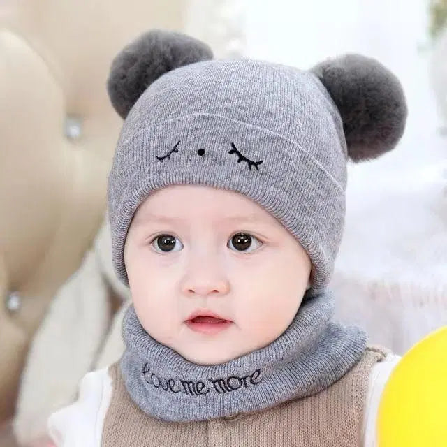 Kid's Casual Wool Cap& Neck Warmer Set- 2 Pcs